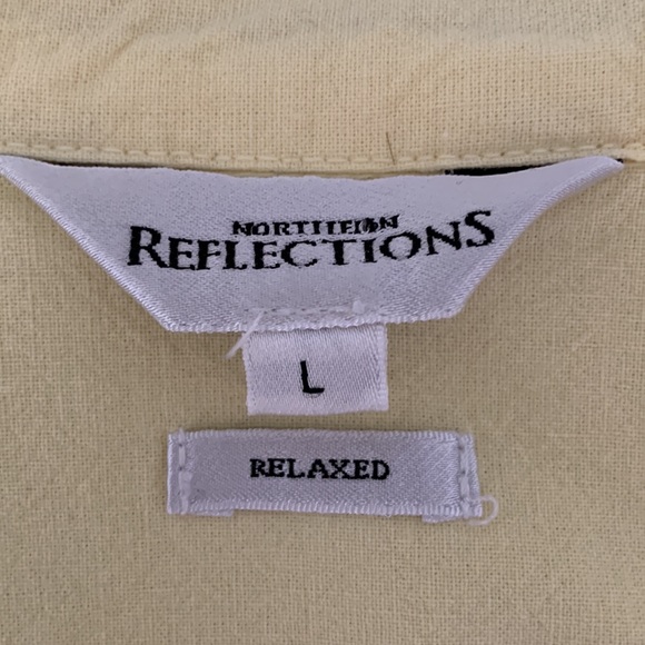 NORTHERN REFLECTIONS PALE YELLOW COTTON SHORT SLEEVED BUTTON UP SHIRT / LARGE - Picture 5 of 7